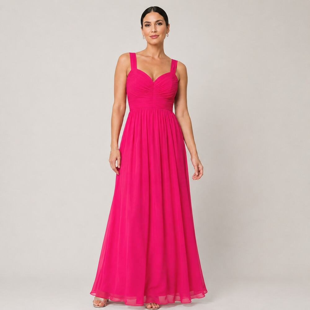 Wtoo Bright Pink Chiffon Bridesmaid Gown 12 Ruched Style 00807 Formal Pageant